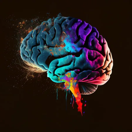 201275193 image of human brain in colorful splashes glowing on black backgroundv mental health psychology